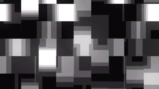 Созданный компьютером абстрактный технологический фон. 3D рендеринг слияния черно-белых квадратных форм — стоковое видео