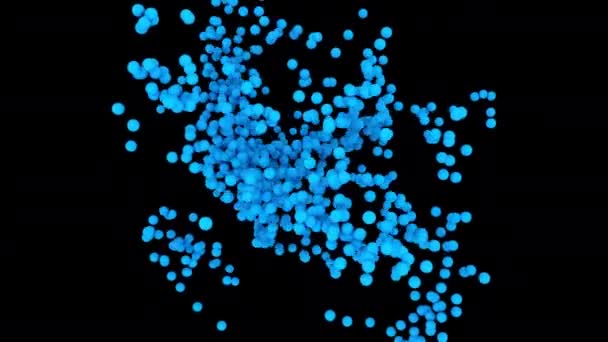 Chaotische concentratie en verspreiding van sfeer, 3d rendering. Computergegenereerde abstracte achtergrond, kleine ronde deeltjes in de ruimte — Stockvideo