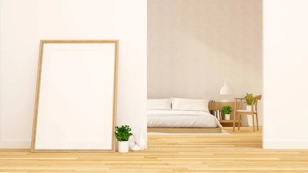 Schlafzimmer und Kunstraum sauberes Design - 3D-Rendering — Stockfoto