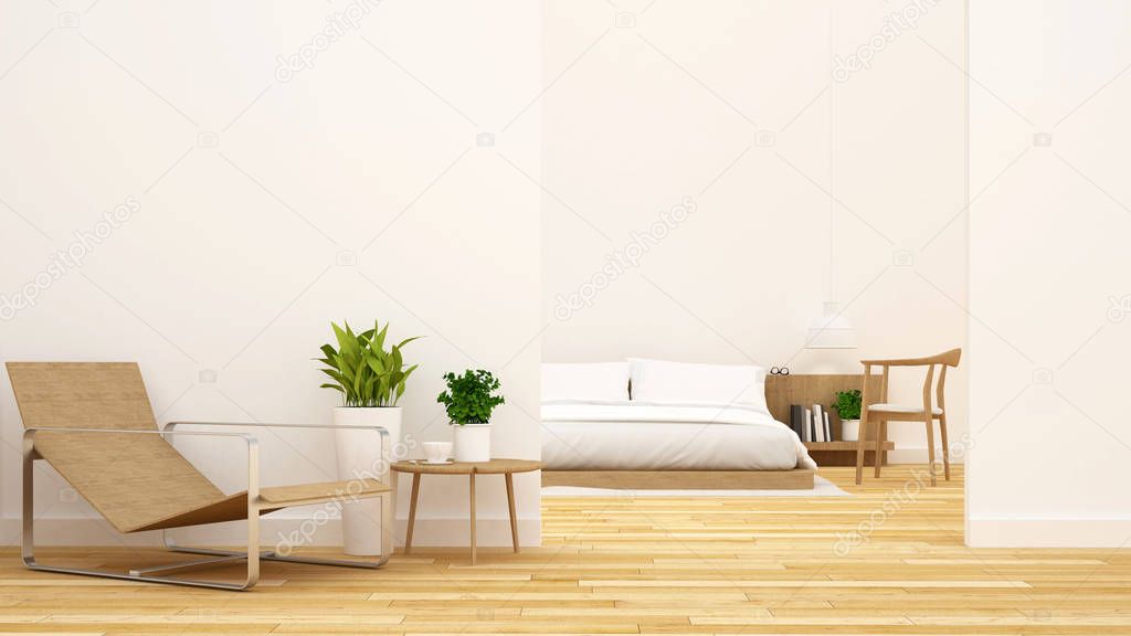 bedroom and living room clean design-3d rendering