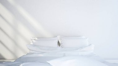 Battaniye, yastık ve yatak beyaz / 3d Rendering
