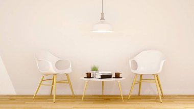 Cafe veya kitaplık alan temiz tasarım - 3d render