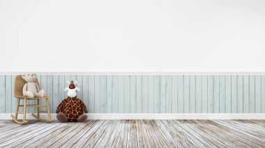 zürafa bebek ve oyuncak ayı ahşap dekorasyon - 3d render