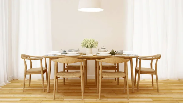 Stil ve temiz yemek odası ahşap - 3d render tasarım