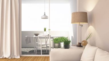 yaşam alanı ve balkon temiz tasarım - 3d render