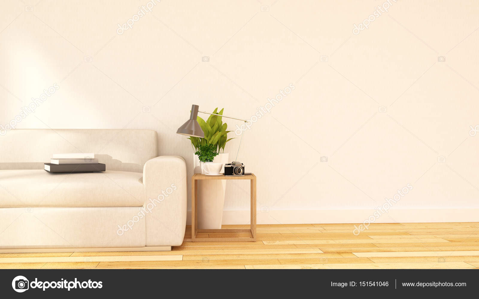 Living Room And Coffe Break Area Clean Design 3d Rendering