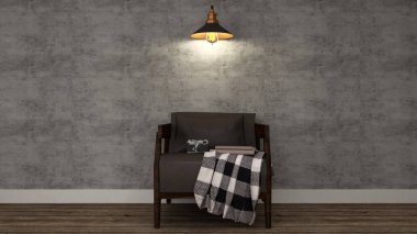 Alan ve beton Duvar Dekorasyon - 3d render dinlenmek