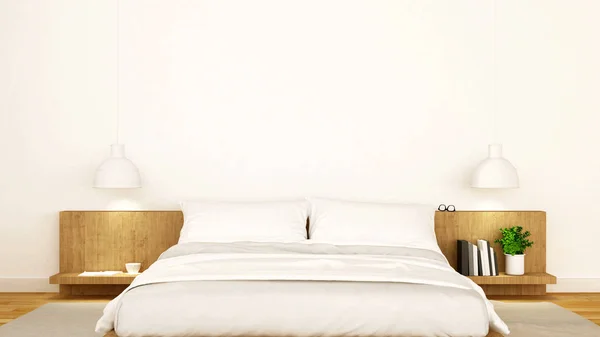 Biała sypialnia czystą projektowania renderowania 3d — Zdjęcie stockowe