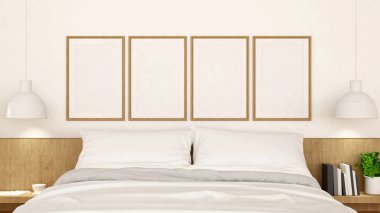 -3d render tasarım ile çerçeve temiz beyaz yatak odası
