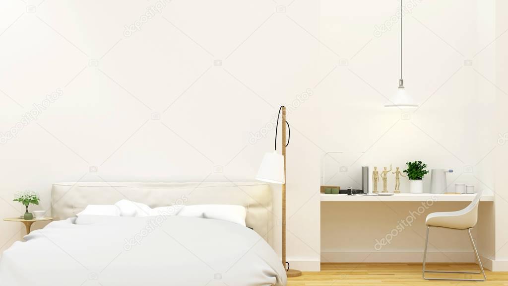 white bedroom and workspace clean design - 3D Rendering