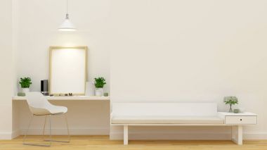 oturma odası ve çalışma alanı - 3d render