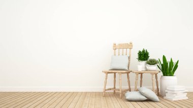 oturma odası veya kütüphane odası ve kapalı Bahçe - 3d render