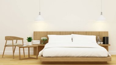 Yatak odasında ahşap tasarım ve çerçeve için sanat-3d render