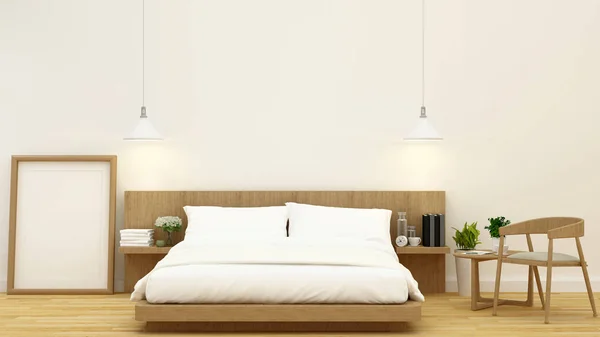 Yatak odasında ahşap tasarım ve çerçeve için sanat-3d render
