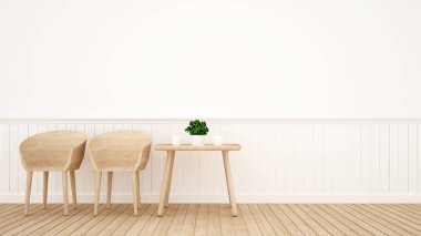 Yemek odası ya da ahşap üzerine kahve dükkanı Tasarla - 3d render