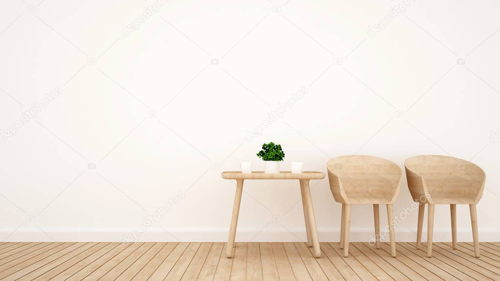 Dining room or restaurant on wood design - 3D Rendering