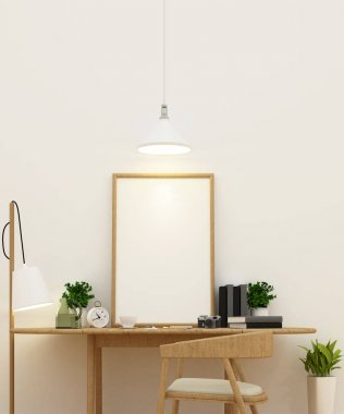çalışma alanı veya kitaplık Oda ve resim için çerçeve - 3d render