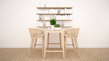 Restoran ya da kafe ve Kütüphane alanı - 3d render