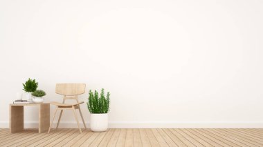 yemek alanı ve Kütüphane alan oturma odası veya Cafe - 3d Renderi