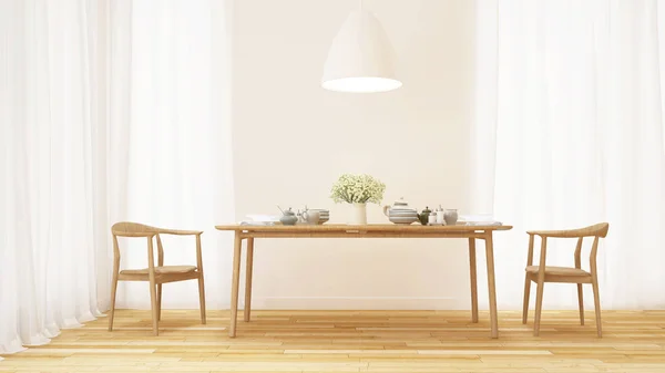 Столовая и кухонный гарнитур в чистой комнате - 3D рендеринг — стоковое фото
