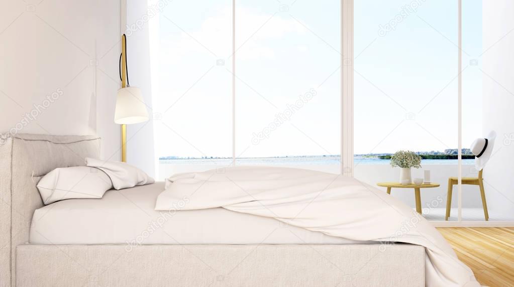 bedroom and balcony view in hotel - 3D Rendering