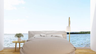 yatak odası ve Teras otelin görüntülemek veya - 3d render Anasayfa
