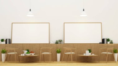 yemek alanı ve çerçeve restoran veya kahve - 3d Renderin alışveriş