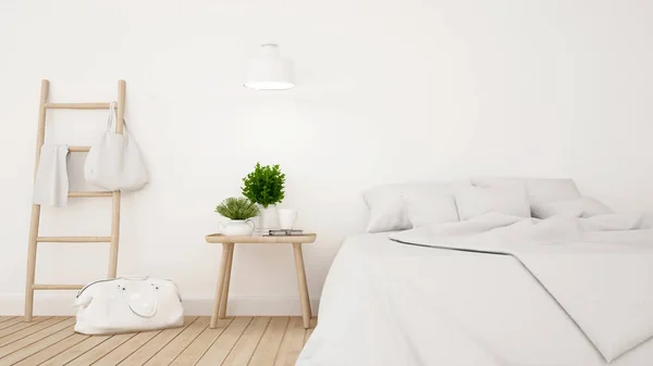Beyaz yatak odası ya da Oda otelin en az tasarım - 3d Renderin