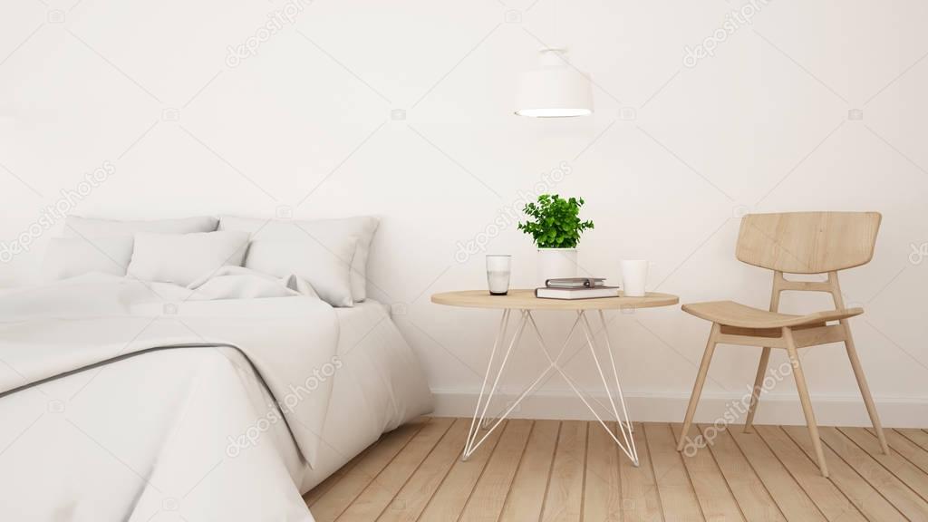 White bedroom or guestroom for hotel minimal design - 3d Renderi