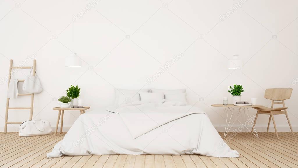 White bedroom or guestroom of hotel minimal design - 3d Renderin