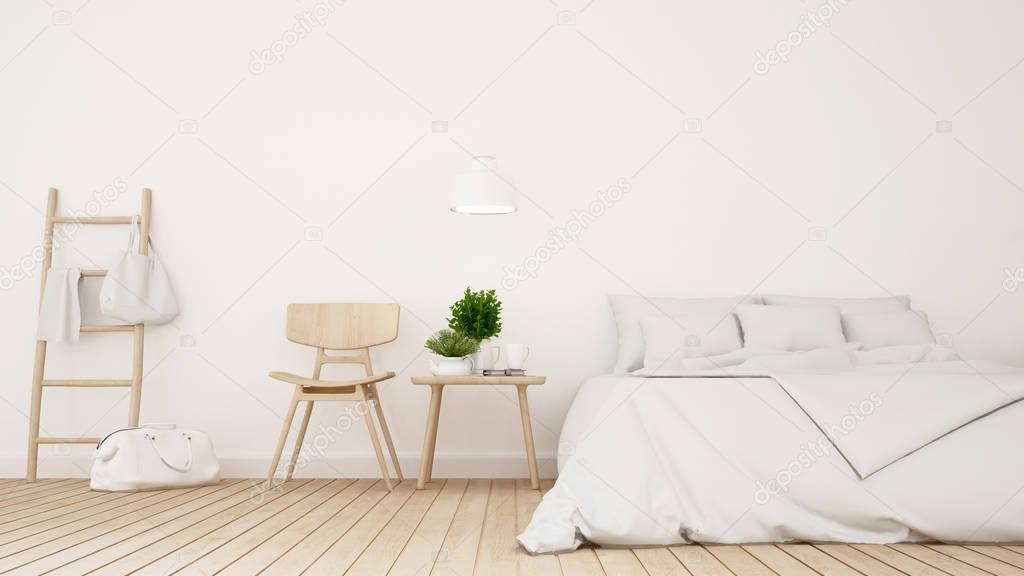 White bedroom or guestroom of hotel minimal design - 3d Renderin