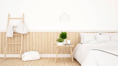 Beyaz yatak odası ya da Oda otelin en az tasarım - 3d Renderin