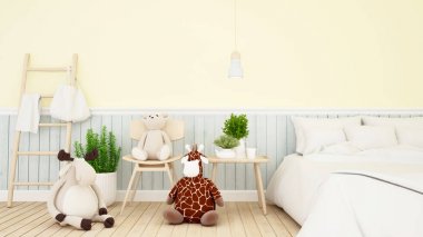 Ren geyiği ile zürafa ve ayı bebek çocuk odası veya yatak-3d Re