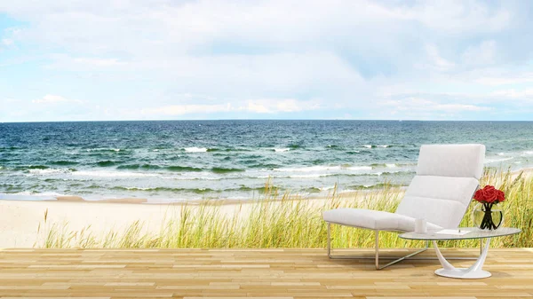 living terrace on the beach and sea view - 3D Rendering