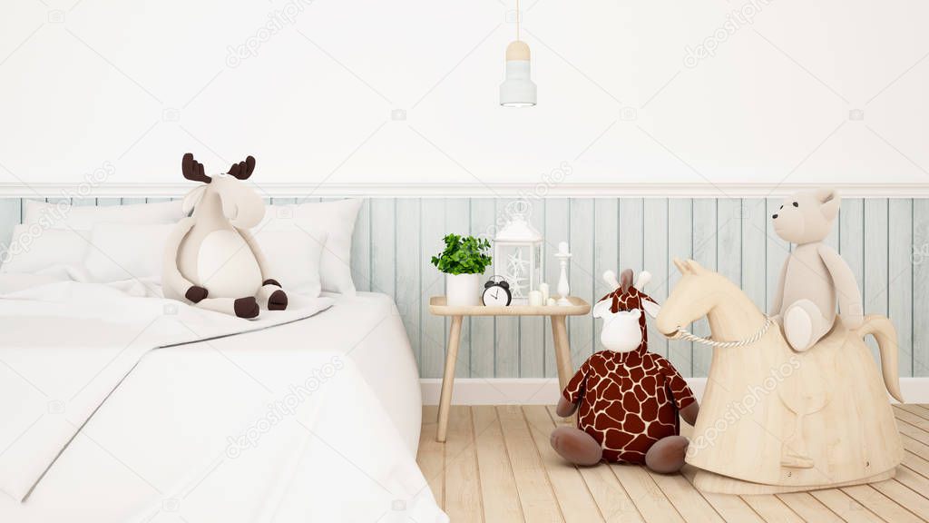 giraffe with reindeer and bear doll in kid room or bedroom-3D Re
