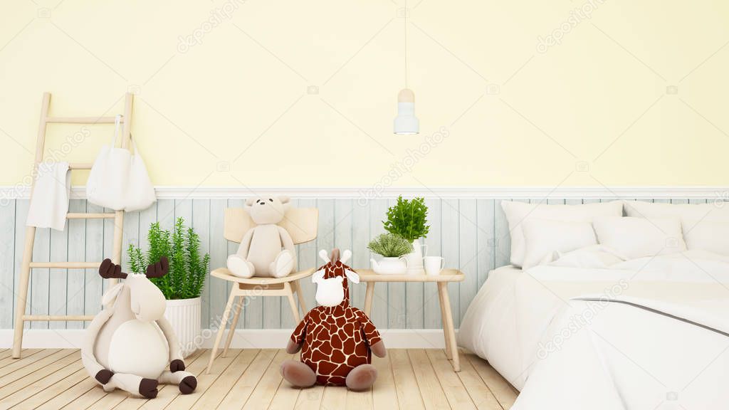 reindeer with giraffe and bear doll in kid room or bedroom-3D Re