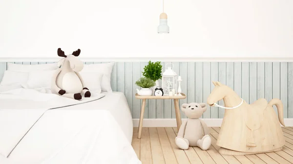 Rennes et ours poupée dans la chambre d'enfant ou chambre-rendu 3D — Photo