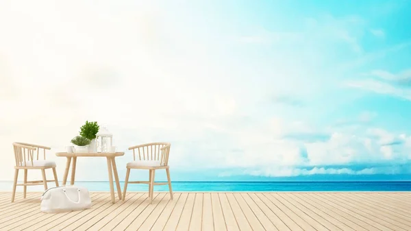 Terraza vista al mar en restaurante u hotel - 3D Rendering —  Fotos de Stock