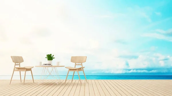 living terrace sea view in restaurant or hotel  - 3D Rendering