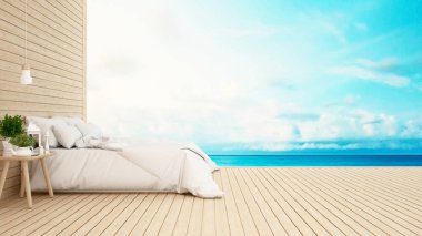 yatak odası otel veya kat mülkiyeti deniz görünümü-3d render
