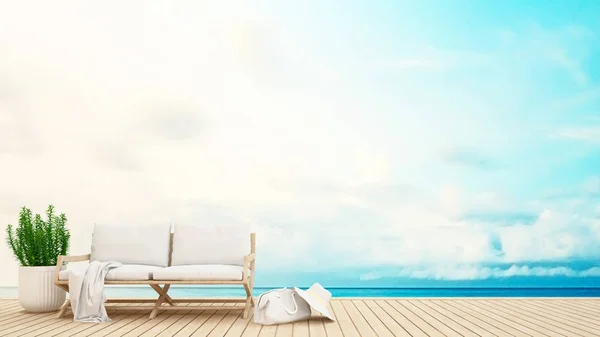 Sala de estar en la terraza vista al mar - 3D Rendering —  Fotos de Stock