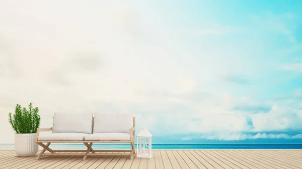 Sala de estar en la terraza vista al mar - 3D Rendering —  Fotos de Stock