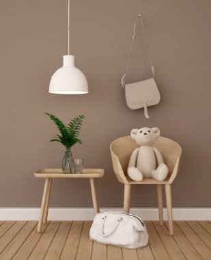 teddy bear in coffee shop or living room- 3D Rendering clipart