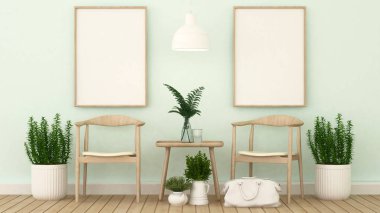 yeşil yaşam alanı ve çerçeve kahve dükkanı veya Galeri - resim için 3d render