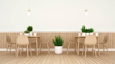 Restoran ya da ahşap üzerine kahve dükkanı Tasarla - 3d render