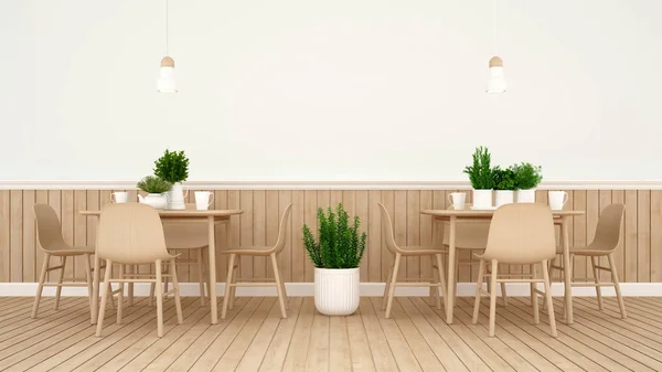Restaurace nebo kavárna na dřevo design - 3d vykreslování — Stock fotografie
