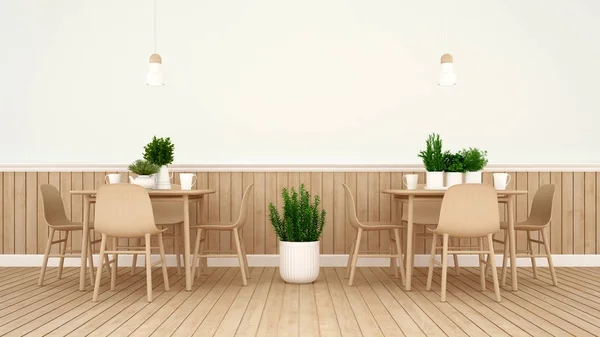 Restaurant eller kaffebar med treutforming - 3D-rendering – stockfoto