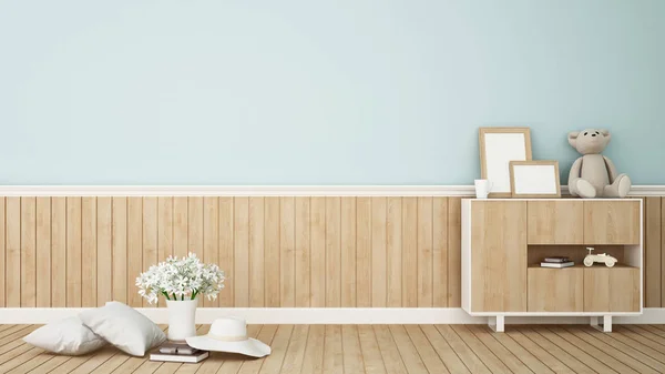 Vardagsrum eller kid rum i blå ton-3d rendering — Stockfoto