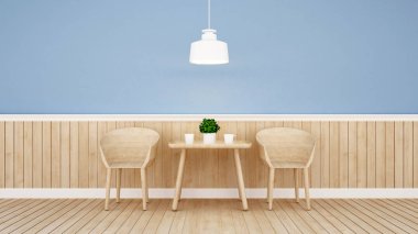 Restoran veya mavi duvar tasarımı üzerinde kahve dükkanı