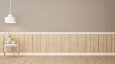 Oyuncak ayı kahverengi Oda-3d render sandalyede üzerinde